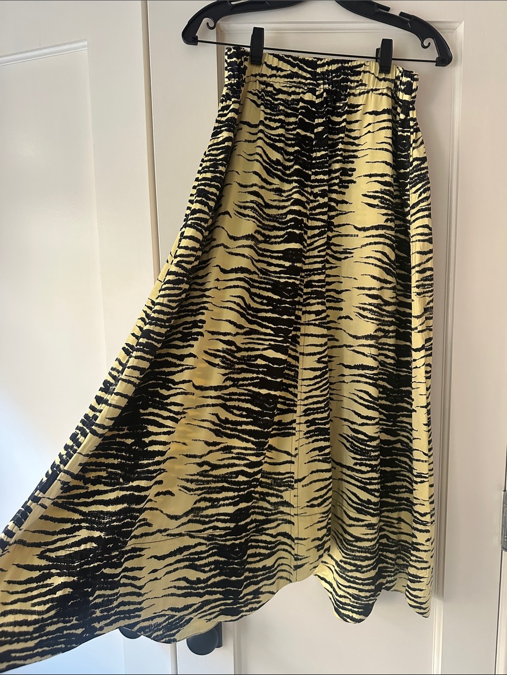 GANNI Yellow and Black Tiger Print Midi Skirt